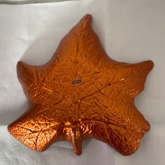 Glazed Metal Maple Leaf Shaped Dish - Picture 2 of 3